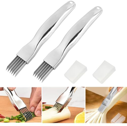 Ruayia Shred Silk The Knife, 2 Stücke Edelstahl Scallion Slicer, Wellenschneider Zerkleinerung Cutter, Shredder Messer, Zwiebelmesser, Cutter Messer Haushalt Slicer Gadget Für Viele Gemüse