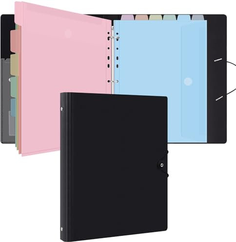 Uquelic Dokumentenmappe A4 zum Abheften, Ringordner A4 Schmal mit 12er Kunststoff Dokumententasche (6 Farben), Wasserdicht Ordner Organizer - Macaron-Farbe