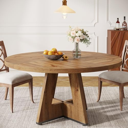 Tribesigns Mesa de Comedor Redonda, 120 cm Mesa de Cocina para 4 Personas, Mesa Comedor Madera Rústica para el Hogar, Comedor, Sala de Estar