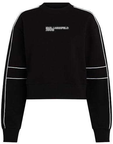 Karl Lagerfeld Jeans Femme Relaxed Crop Piping Sweatshirt Black L