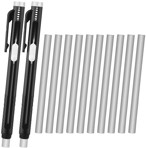 12 Pieces Retractable Mechanical Eraser Pen Bulks Retractable Mechanical Stick Eraser Refill for Teacher Gifts Painting Writing Office Daily Study (Solid Black)