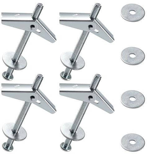Lyeteung 4 Set 1/4 Fixations Ancrages à Bascule, Boulon à Bascule à Ressort à Ailettes, Kit D'assortiment de Boulons à Bascule, avec Rondelles, pour Plaques de Plâtre