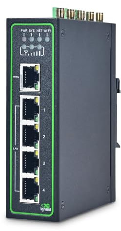 InHand Networks IR315, Industrial IoT 4G LTE VPN Router, 300Mbps Cellular + Wi-Fi, Dual SIM Slots,5 Ethernet Port, Din-Rail Mounted, Support AT&T, T-Mobile & Verizon (LTE CAT 6 & Serial Port & GNSS)