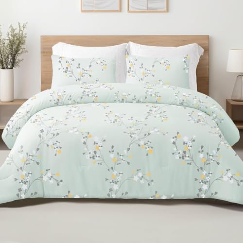 TMMDH Bettdecke 200x220 Ohne Bezug Nutzbar, Blumendruck Bettdecken Waschbar Ganzjahresdecke Retro Stil 4 Jahreszeiten Steppdecke, Bettzeug Microfaser mit 2 Kissenbezug für Sommer Winter Doppelbett