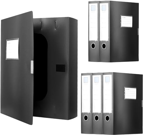 PUCSIQ 6 Scatole Archivio Documenti A4, Raccoglitore ad Anelli A4 in Plastica, Raccoglitore Documenti per Ufficio, Casa, Capacità 650 Fogli (Nero, 310 x 236 x 75 mm)