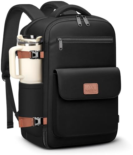 MATEIN Zaino 40x30x20 Bagaglio a Mano, 24L Zaino da Viaggio Aereo Cabina per Ryanair Wizz Air e Easyjet, Zaini Porta PC 15.6 Pollici, Casual Daypack Uomo Donna per Viaggio, Scuola e Lavoro, Nero