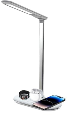 Poludatly Schreibtischlampe Zum Lesen Und Lernen | Kabellose Ladestation Schreibtischlampe | Augenfreundliche Stehleuchte Mit USB-Ladestation Und Verstellbarem Licht Für Home Office