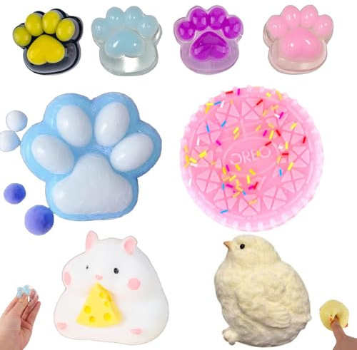 AWAVM 6Stück Taba Squishy, Stress Relief Sensorische Spielzeug, Katzenpfote Stress Relief Spielzeug, Tier Squishy Set, Weiche squeeze Sensorische Fidget Zubehör für Angst und Fokus, Kinder, Erwachsene