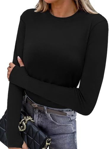 Wayleb T-Shirt Thermique Basique à Manches Longues pour Femme - Respirant - pour la Course à Pied - avec Trous pour Les Pouces, Noir XL