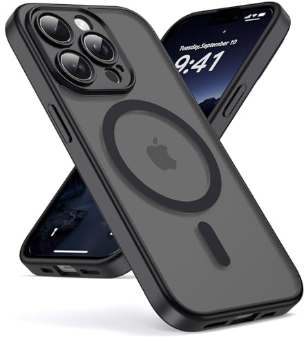 Oududianzi-Cover per iPhone 15 Pro Compatibile con MagSafe, Custodia Traslucida Posteriore PC Silicone TPU Bumper, Protezione Della Fotocamera, Cover Militare Antiurto Anti-Impronte-Nero
