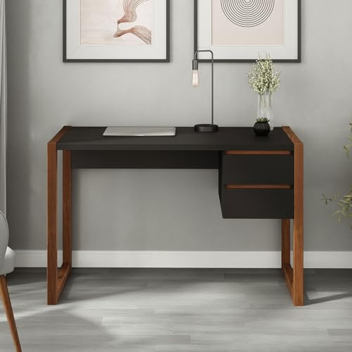 IDIMEX Schreibtisch Belinda mit 2 Schubladen, Schwarz/Kastanie – Home Office Tisch aus Kiefer Massivholz, Modernes Design mit praktischem Stauraum