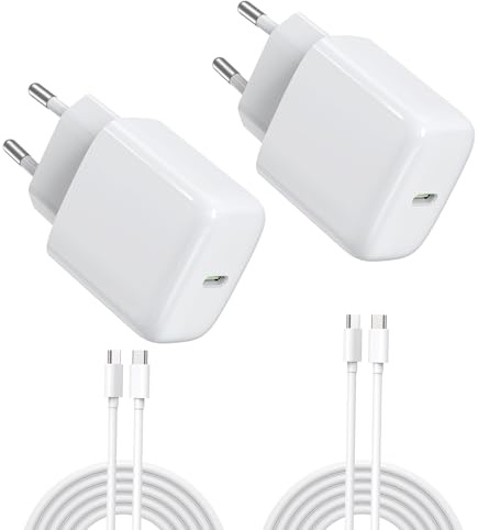DEESOOCO Chargeur USB C 25W avec Câble de Charge, Prise USB C, Chargeur Rapide Adaptateur - Compatible avec i-Phone 17/16/15/14/13/12, i-Pad, Samsung Galaxy S25 Ultra/S24/S23/S22/Note20(2 Pack+Cable)