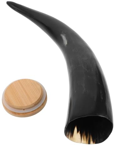 FUNNETOYU Wikinger Trinkhorn mit Ständer Becher aus Horn und Holz Großes Fassungsvermögen Retro für Partys und Bühnenauftritte
