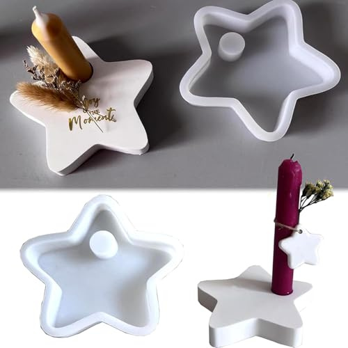 Silikonformen Gießformen Stern,Fünfzackigem Stern Silikonform,DIY Silikon Gießform Sterne Weihnachtsdeko,Halloween DIY Gießform Kerzenhalter für Bastelarbeiten Ausgießen mit Kreativ Beton