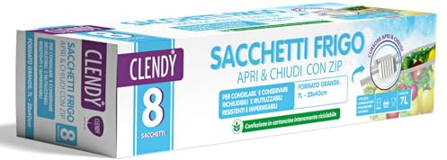 Sacchetti Frigo per Freezer con chiusura Zip |GRANDI DIMENSIONI Capienza 7 Litri, Lavabili e Riutilizzabili, Plastica Resistente, Trasparenti | Chiusura Ermetica e ZiP in Bambù | Senza BPA (16, 7 L)