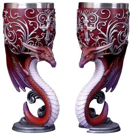HUMOCHUSON Large Coffee Mug Two-Pack of Vintage European Medieval Goblets for Men's History and Culture Enthusiasts, Themed Bar Decorations - Red Fire Dragon