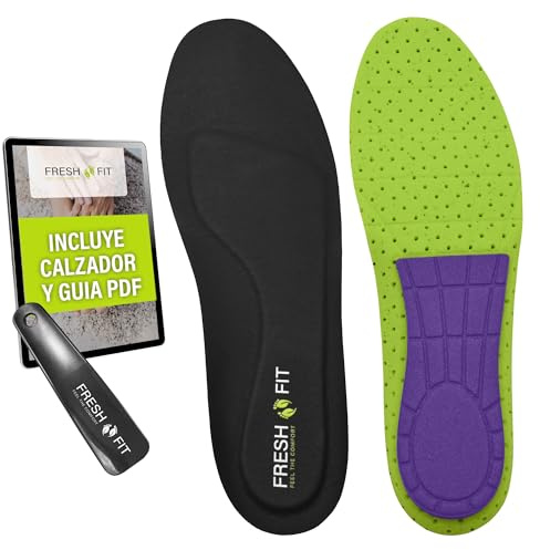 SUPER PACK Plantillas fascitis plantar 3 Capas + Calzador + Guía Cuidado de Pies | Memory Foam + Talonera + Base Perforada | Alivio Dolor de Pies Hombre y Mujer | Fabricadas en España (44-46)