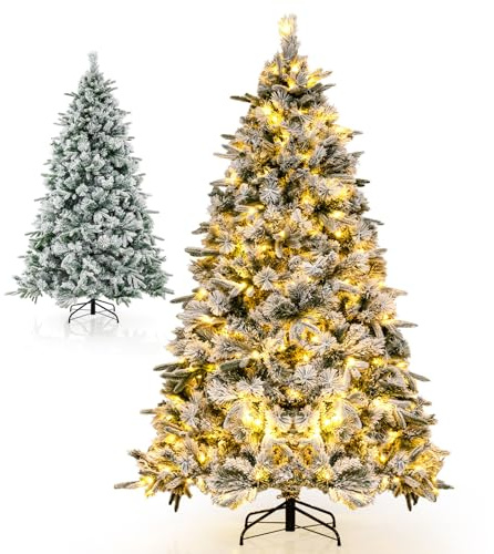 LIFEZEAL Árbol de Navidad Nevado de 215 cm con Luces LED Incorporadas, Árbol Artificial con 1096 Ramas Muy Frondosas, Nieve, Pop Up, Se Abre Solo, Ignífugo, Decoraciones, Interior, Exterior