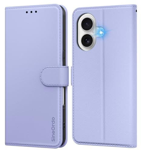 SineOrdo Fodral kompatibelt med iPhone 17 Fodral, iPhone 17 Fodral Bok Plånbok Folio Läder Flip Stand Case - Lila