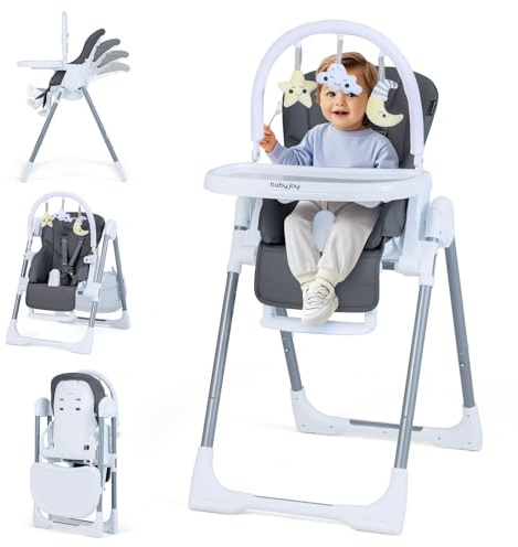 COSTWAY Hochstuhl Baby klappbar, Kinderhochstuhl höhenverstellbar mit Liegefunktion & verstellbarer Rückenlehne, Babystuhl mit Spielbügel & Rollen, Babyhochstuhl für Kinder ab 6 Monaten (Dunkelgrau)