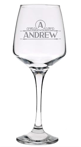 Personalised Wine Glass - Large 400ml Engraved Glass for Women or Men Customised Gift, Elegant Stemware Perfect Anniversary Birthday Christmas Retirement Present for Wine Lovers (Name & Initial)