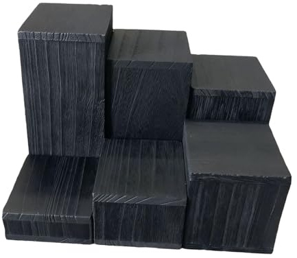 Qianly Lot 6 Présentoirs Cubiques en Bois Massif, Supports Carrés Polyvalents pour Figurines, Bijoux, Cupcakes, Étagères Exposition Étagées pour Comptoir, Vitrine, Maison, Noir