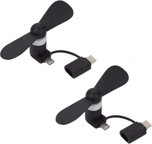 2026 2 i 1 mobiltelefonfläktar, telefonfläktar, 2 st minifläkt, USB-tysta bordsfläktar, 2-i-1 bärbar fläkt, för Android-telefoner/C-typ, svart
