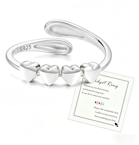 YOEE Silber Anxiety Ring Damen Anti Stress Ring Herz-Design (4 Herzen), Silber 925 verplattet, verstellbarer Spinner Ring, Fidget Ring gegen Angst, Daumenring Gold/Silber