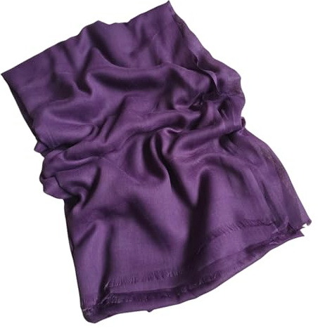 KSC Luxury Modal Scarf, Lightweight Transparent Wrap, Frayed Edges, 80 x 190 cm (Purple Plum)
