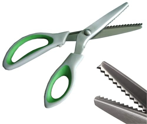 JISTL Green Pinking Shears Comfort Grips Professional Dressmaking Pinking Shears Crafts Zig Zag Cut Scissors Sewing Scissorsï¼Å’Professional Handheld Dressmaking