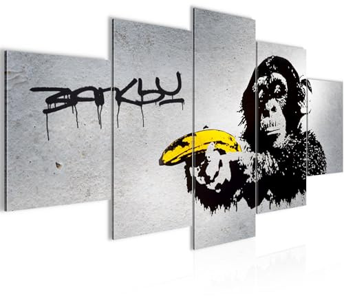 Runa Art Wandbilder Monkey Banana Gun 5 Teilig Bild auf Vlies Leinwand Deko Loft Wohnzimmer Street Art Graffiti Grau 302852a