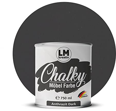 Chalky Möbelfarbe Kreidefarbe für Möbel 750 ml / 1,05 kg (Anthrazit Dark), matt finish In- & Outdoor Kreide-Farbe für Shabby-Chic, Vintage Look, Landhaus Stil Möbel streichen