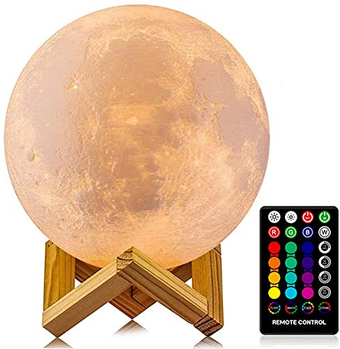 LOGROTATE Moon Lamp, 16 Colors LED Night Light for Kids 3D Printing Moon Light with Stand& Remote/Touch Control & Timing, Moon Light Lamp for Kid Friend Birthday Gifts, Room Decor (Diameter 4.8 INCH)