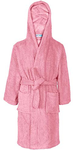 A2Z 4 Kids Girls Boys Terry Towel Beach Bathing Hooded - Towel Bathrobe Baby Pink_7-8