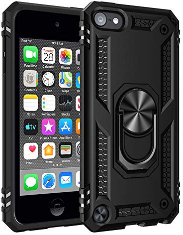 BestST Custodia per Apple iPod Touch 5/6/7 Case Cover Armor Custodia Protettiva Rigida Dual Layer Armatura Resistente agli Urti con cavalletto, Robusto Hybrid Deluxe Special Edition,Nero