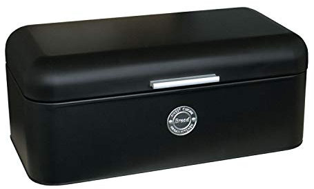 Boîte à pain 2,5L avec couvercle à charnière 42x16x22cm en métal Noir Design rétro Rangement pour pain Récipient à pain