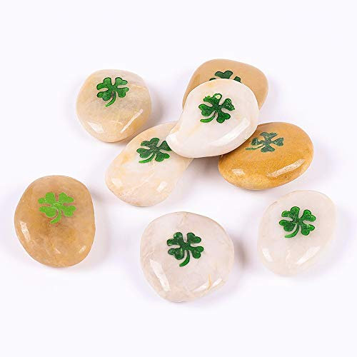ROCKIMPACT 12 Stück Kleeblatt Glücksklee Steine mit Kleeblätter Glück Gravierte Steine Gravur Inspirierende Steine Glücksbringer Ermutigung Dankbarkeit Geschenk Glückssteine (Großhandel, je 5-8 cm)