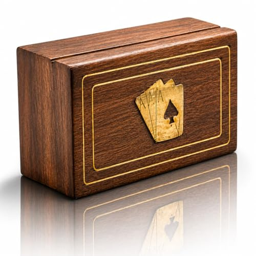 Einzigartige Geburtstagsgeschenkideen, handgefertigter klassischer hölzerner Spielkartenhalter Deck-Box Aufbewahrungsbox Organizer mit 2 Sets von Premium-Qualität 'Ace' Spielkarten