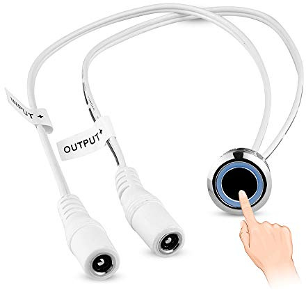 Quentacy DC12V LED Dimmer Touch Sensor Blue Ring Button ON/Off Stepless Dimming Switch for LED Strip Dimmable Light with 5.5x2.1mm DC Connector