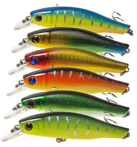 ANCLLO 6Pcs Angelköder Angelstiftköder Langsam sinkender HartköderstiftLebenswerter Bass-Angelköder für Salzwasser und Süßwasser