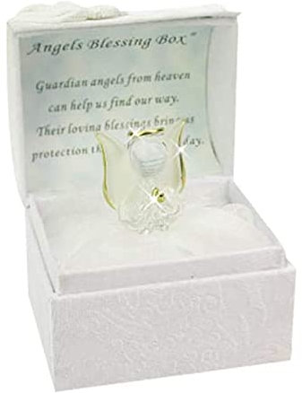 Angels Worry Box Gold Gilded Figurines, with Little Angel Wings, and a Spiritual Verse Inside the Lid | A Personalised Ornamental Box of Mindfulness for your Loved Ones (1 White Angel Blessing Box)