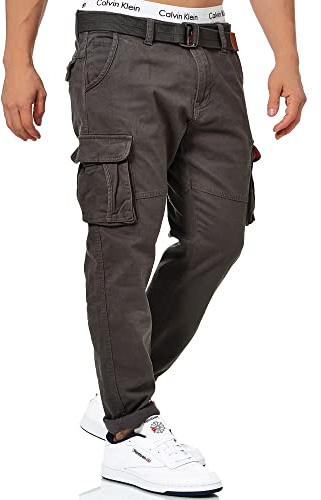 Indicode Herren Mathen Cargohose Freizeithose aus 98% Baumwolle mit Gürtel | Robuste Cargohose aus Baumwolle inklusive Gürtel, Alltagshose, Freizeithose, Outdoorhose, Stoffhose, Arbeitshose für Männer