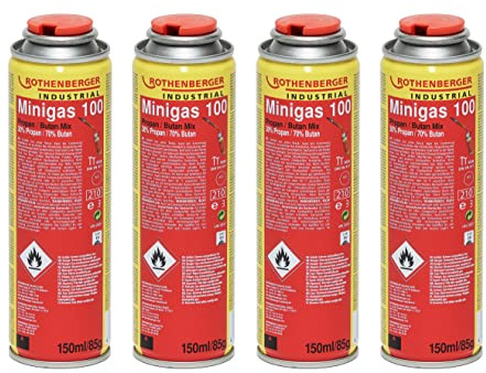 ROTHENBERGER Industrial 4x Minigas Gaskartusche 150 ml / 85 g | 7/16“ EU | Gasgemisch: 30% Propan, 70% Butan