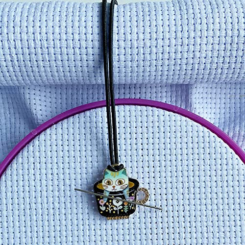 Nadel Minder Magnetisch Hüter Pro Extra Stoff, süß Katze im Tasse Tee Nadel Nanny Magnet Pro Stickerei Kreuzstich DIY Handarbeit Nähen Werkzeug