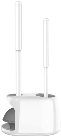 SetSail Toilet Brush and Plunger Set, Semi-HiddenToilet Plungers for Bathroom Heavy Duty Toilet Bowl Brush and Holder Hidden Toilet Plunger and Brush Set for Deeply Cleaning - White
