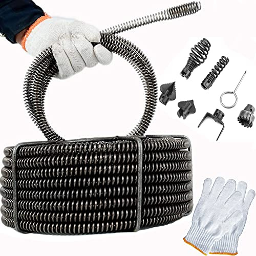 iMeshbean Drain Cleaning Cable 60 Feet x 5/8 Inch Hollow Core Cable Sewer Cable Drain Auger Cable Cleaner Snake Clog Pipe Drain Cleaning Cable Sewer Drain Auger Snake Pipe