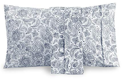 Valerian Paisley Printed Pillowcases 2-Piece Set Egyptian Quality 1500 Thread Count Timeless Classic Designs Soft and Smooth Weave, Wrinkle Resistant, Paisley Queen Pillowcase, Navy