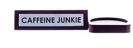 Boxer Gifts Caffeine Junkie Wooden Desk Sign | Fun Novelty Desk Accessory With Coaster | Great Gift For Coffee Loving Colleagues