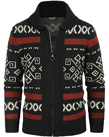 PJ PAUL JONES Mens Zip Up Cardigan Shawl Collar Knit Sweater Black New L