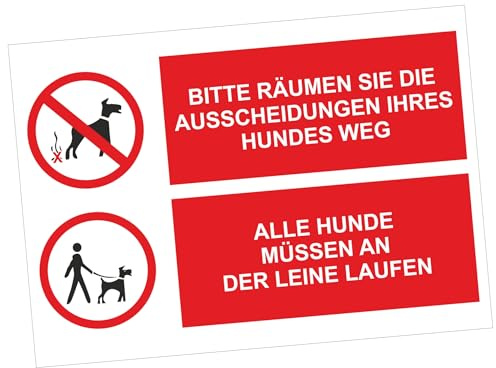 Indigos UG - Schild Hunde Ausscheidungen Leine - 300x200 mm - Hotel, Firma, Schutz, Kita, Arzt, Praxis - Sicherheit - Warnung - Aluverbundplatte 3mm, Wohnung - Hinweisschild - Warnschild